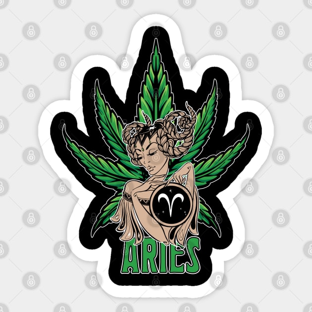 Aries Weed Shirt, Zodiac Cannabis, Aries Marijuana Shirt, Aries Gift, Aries Zodiac tee, Aries tee, zodiac birthday gift Sticker by Moon Phase Design